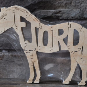 NEW Horse Norwegian Fjord Wood Puzzle Toy Hand  Cut with Scroll Saw Figurine