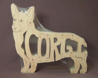 Pembroke  Corgi Dog Puzzle Wooden Toy Hand Cut with Scroll Saw