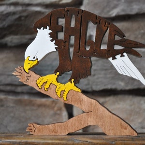 Eagle Bird of Prey Puzzle Wooden Toy Hand Cut Figurine American Art
