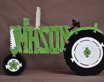 Custom Name Personalized  Farm Tractor Wooden Toy Puzzle Hand Cut