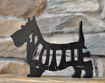 Scottie Scottish Terrier Dog Puzzle Wooden Toy Hand Cut Figurine Art