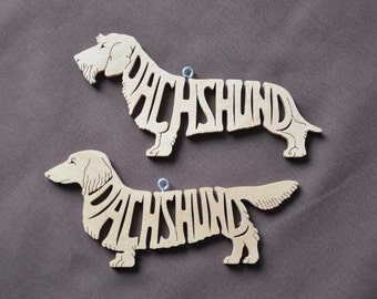 Long Haired or Wire Hair Dachshund  Ornament Wooden Hand Cut Christmas Tree Decoration