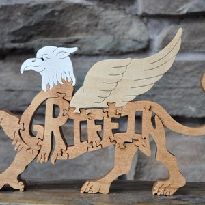 Griffin Wooden Fantasy Mythical Puzzle Toy Hand Cut Figurine Wood Art image 1