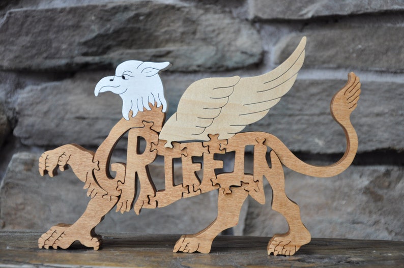 Griffin Wooden Fantasy Mythical Puzzle Toy Hand Cut Figurine Wood Art image 1