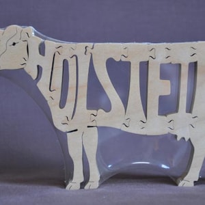 SALE  Holstein Cow Bull Cattle Puzzle Wooden Toy Hand Cut Farm Figurine