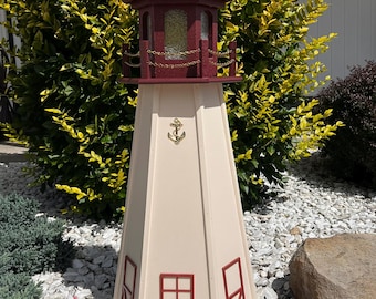 Faro grande de vinilo polivinílico de 39" con diseño de faro rojo y marfil para decoración de jardín al aire libre de Cape May