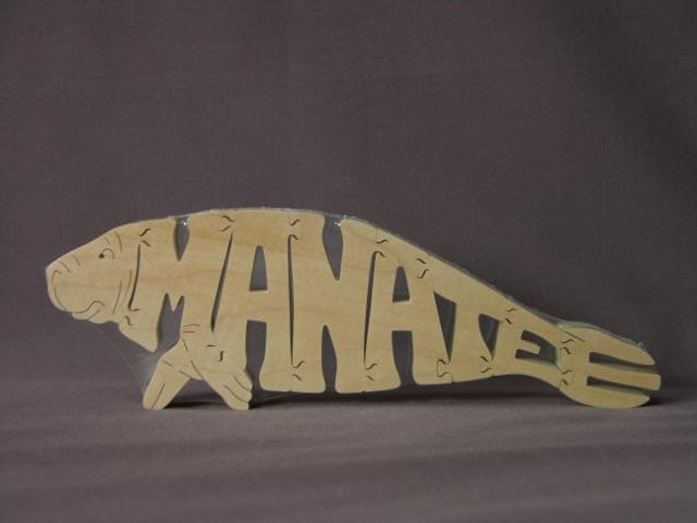 manatee wood animal puzzle toy hand cut with scroll saw etsy