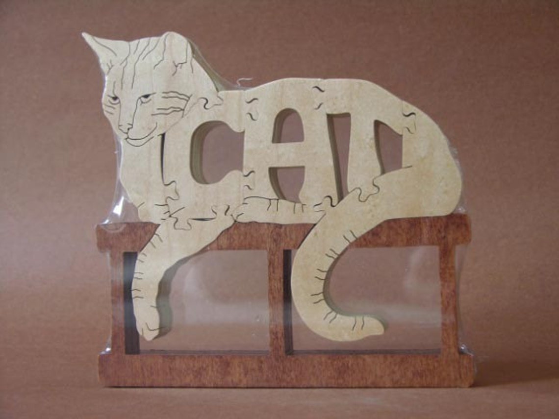 Cat Puzzle Wooden Toy Hand Cut With Scroll Saw Figurine Art Etsy