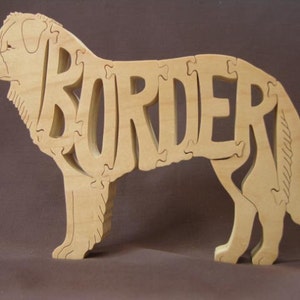 Border Collie Dog Puzzle Wooden Toy Hand Cut with Scroll Saw Figurine Art