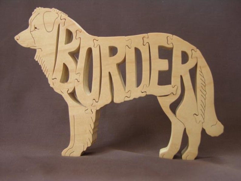 Border Collie Dog Puzzle Wooden Toy Hand Cut with Scroll Saw Figurine Art image 1
