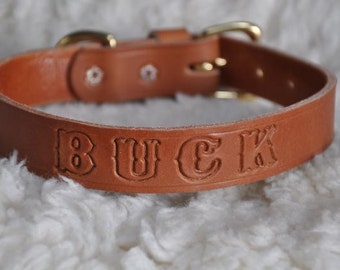 Custom Made Leather Dog Collar 1 inch wide with Free Personalization Made to fit YOUR Dog