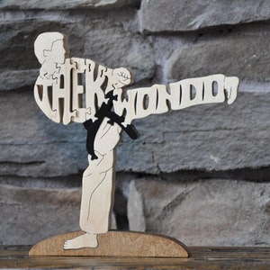 NEW Tae Kwon Do Black Belt Male Martial Arts Puzzle Wooden Toy Hand  Cut Figurine Award