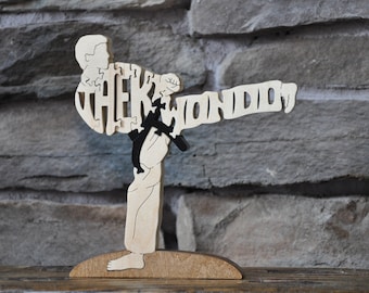 NEW Tae Kwon Do Black Belt Male Martial Arts Puzzle Wooden Toy Hand  Cut Figurine Award