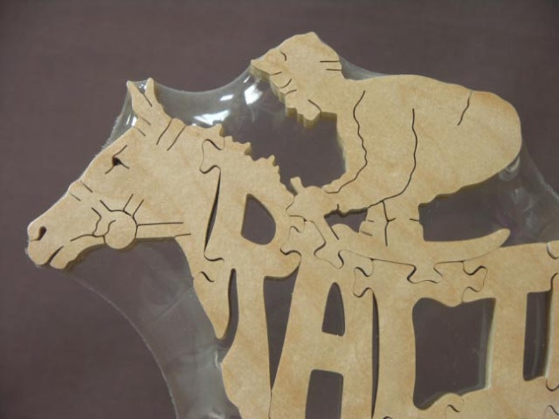 Horse Racing With Jockey Animal Puzzle Wooden Toy Hand Cut Etsy