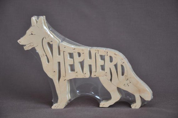 wooden shepherd dog puzzle, German shepherd dog puzzle, wooden