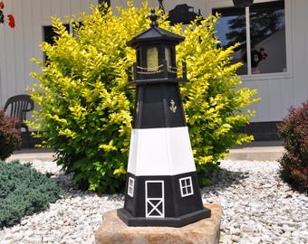 Large 39" Black and White Light House  Lighthouse Poly Vinyl Yard Garden Decoration Outdoor Landscape