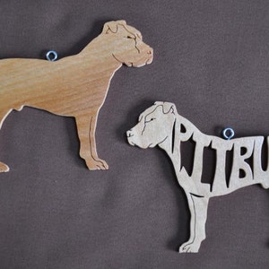 Pair of Pitbull Pit Bull Terrier Dog Wooden Decoration Ornament Wood Cut Out image 1