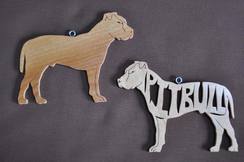 Pair of Pitbull Pit Bull Terrier Dog Wooden Decoration Ornament Wood Cut Out image 1