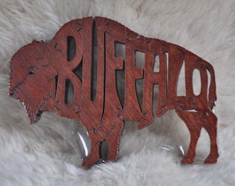 Buffalo Bison  Puzzle Wooden Animal Toy Cut with Scroll Saw Figurine Old West