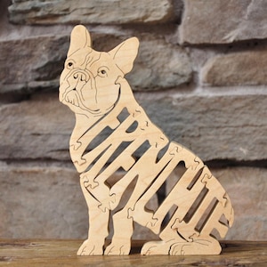 French Bulldog Wooden Puzzle Hand  Cut Scroll Saw Toy Figurine Art