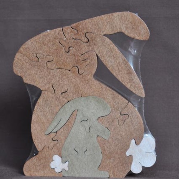 Bunny Brown Cottontail  Easter Animal Puzzle Wooden Toy Hand  Cut with Scroll Saw