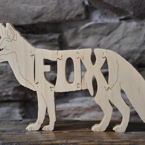 Fox Wooden Animal Puzzle Toy Hand Cut Figurine Woodland Art image 1