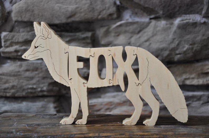 Fox Wooden Animal Puzzle Toy Hand Cut Figurine Woodland Art image 1