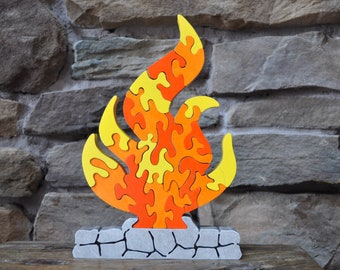 Campfire Fun  Hand Cut Wooden Camping Fire Flame Challenge  Puzzle Toy