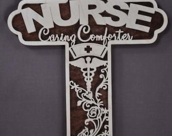 Nurse Nursing  Cross Scrolled Wooden Cross Wall Hanging Gift