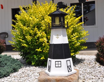 Large 39" Black and White Light House  Lighthouse Poly Vinyl Yard Garden Decoration Outdoor Landscape