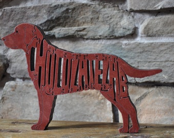 Chocolate Lab Labrador  Dog Puzzle Wooden Toy Hand Cut Figurine Art