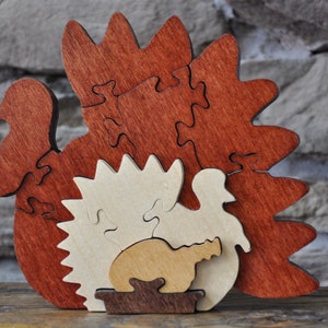 Turkey Puzzle Center Piece or Toy Wooden Hand Cut Thanksgiving Decoration