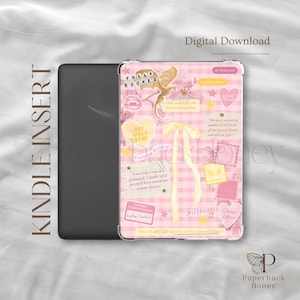 May include: A Kindle insert with a clear case featuring a pink gingham pattern. The case is decorated with stickers, including a dragon, hearts, and the text "FULLY BOOKED" and "HOT GIRLS READ". The words "Digital Download" are also visible.