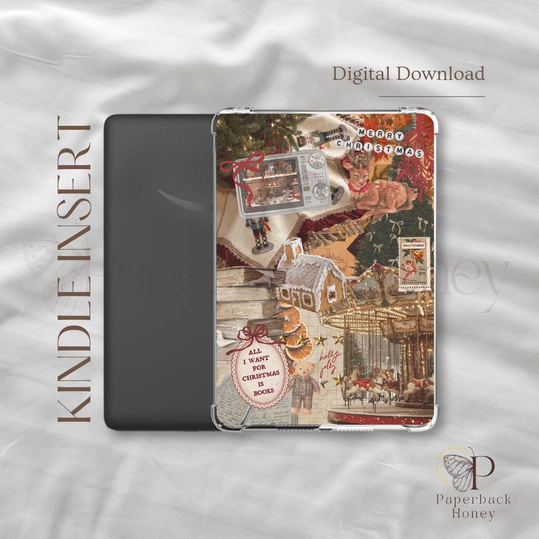 Vintage Christmas ~ Printable Clear Case Insert Kindle Aesthetic Kindle Stickers Digital Download