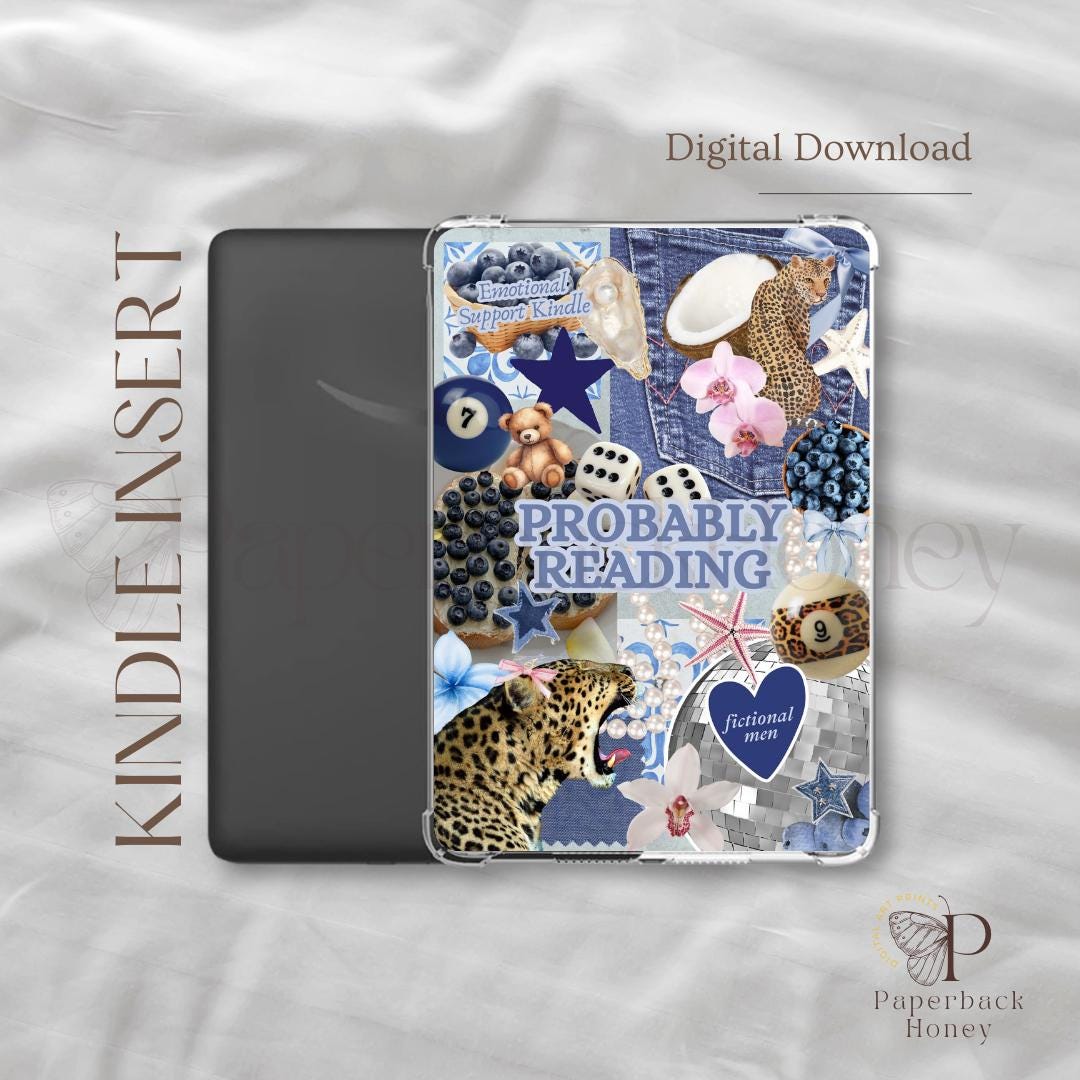 blueberry leopard print ~ Kindle Printable Clear Case Insert Kindle Aesthetic Kindle Stickers Digital Download