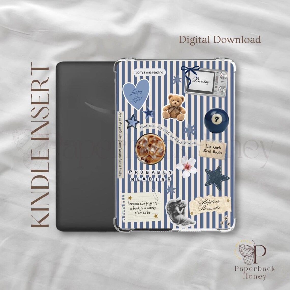 Blue Stripe ~ Kindle Printable | Clear Case Insert | Kindle Aesthetic ...