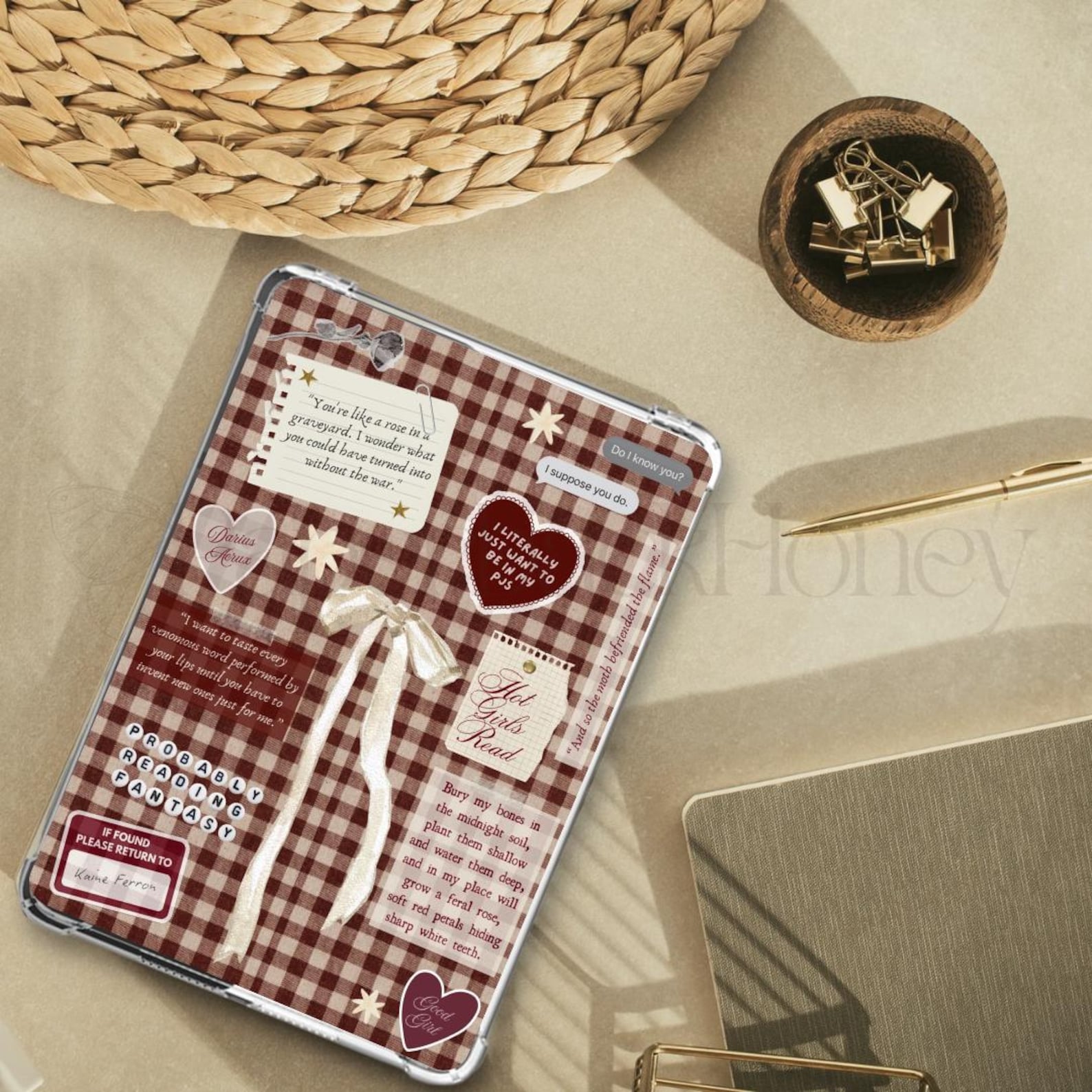 Gothic / Romantasy Gingham ~ Kindle Printable | Clear Case Insert ...