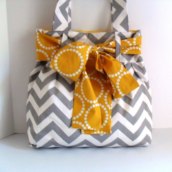 Large Bow Handbag Made of Chevron  Fabric