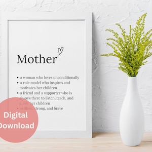 Definición de madre, regalo del Día de las Madres, arte de pared imprimible del Día de las Madres, cita del Día de las Madres, arte de pared imprimible, regalos de cumpleaños para mamá, digital