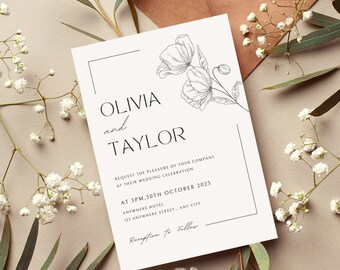 Beige Elegance Wedding Invitation - Customizable - Digital File