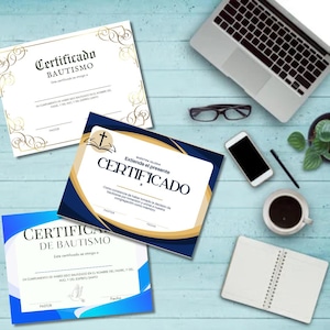 Certificados de Bautismo Digitales - 7 Modelos Listos para Imprimir (Formato Horizontal 8.5 x 11 pulgadas)