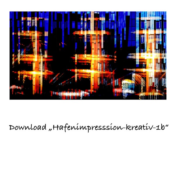 Hafenimpression_kreativ-1b, Download, abstrakt, malerisch, Nacht, Großsegler, Segelschiff, Hamburg, Travemünde, blau, gelb, Hafen,