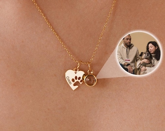 Naam poot projectie ketting met hart, projectie foto ketting, aangepaste foto binnenin sieraden, huisdier herdenkingscadeau, Moederdagcadeau