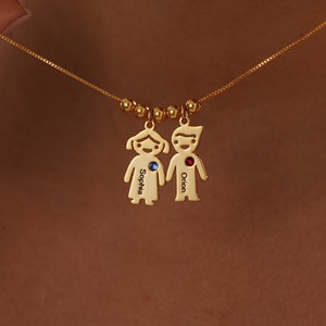 Personalisierte Halskette mit mehreren Kindernamen, Geburtsstein-Namenskette, Halskette mit Kindernamen und Geburtsstein, Geschenk für Mutter, Weihnachtsgeschenk