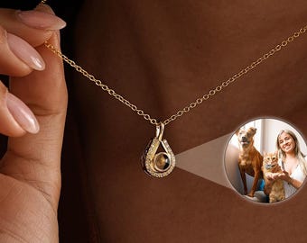 Projection Necklace, Memorial Necklace in Gold Silver, Customized Projection Necklace with Picture, Photo Projection Necklaces,Birthday Gift