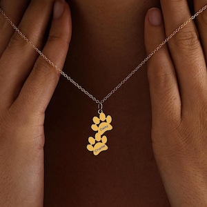 Pet Print Name Necklace, Personalized Tiny Dog Paw Necklace, Animal Necklace, Minimalist Pet Necklace, Pet Lover Gift, Cat Paw, Gift for Mom