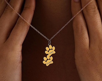Colar com nome de animal de estimação, colar personalizado com pata de cachorro, colar de animal, colar minimalista para animal de estimação, presente para amantes de animais de estimação, pata de gato, presente para mãe