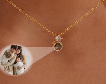 Projection Necklace, Memorial Necklace in Gold Silver, Customized Projection Necklace with Picture, Photo Projection Necklace,Christmas Gift