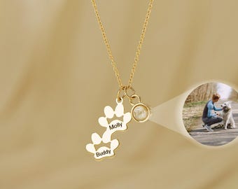 Pet Name Necklaces with Photo, Dog/Cat Picture Projection Necklaces, Pet Projection Necklaces, Customized Picture Jewelry, Pet Memorial Gift
