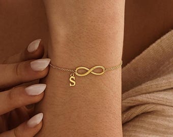 Pulsera personalizada con inicial infinita, pulsera con letra dorada para mamá, regalos de amor infinito para la abuela, regalos de aniversario, regalos de Navidad para ella